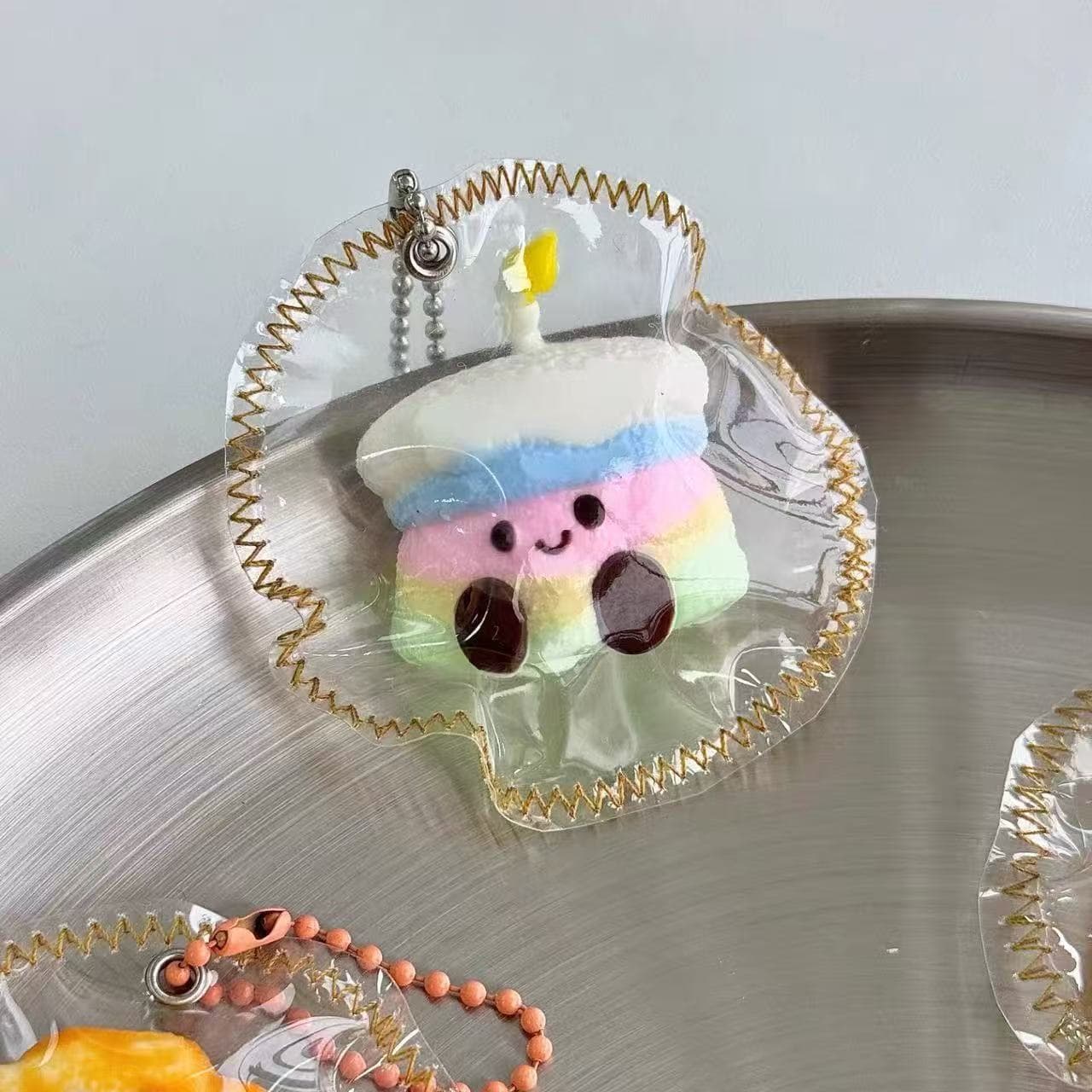 Rainbow Cake Squishy Charm Cute Bubble Tea Keychain Toy