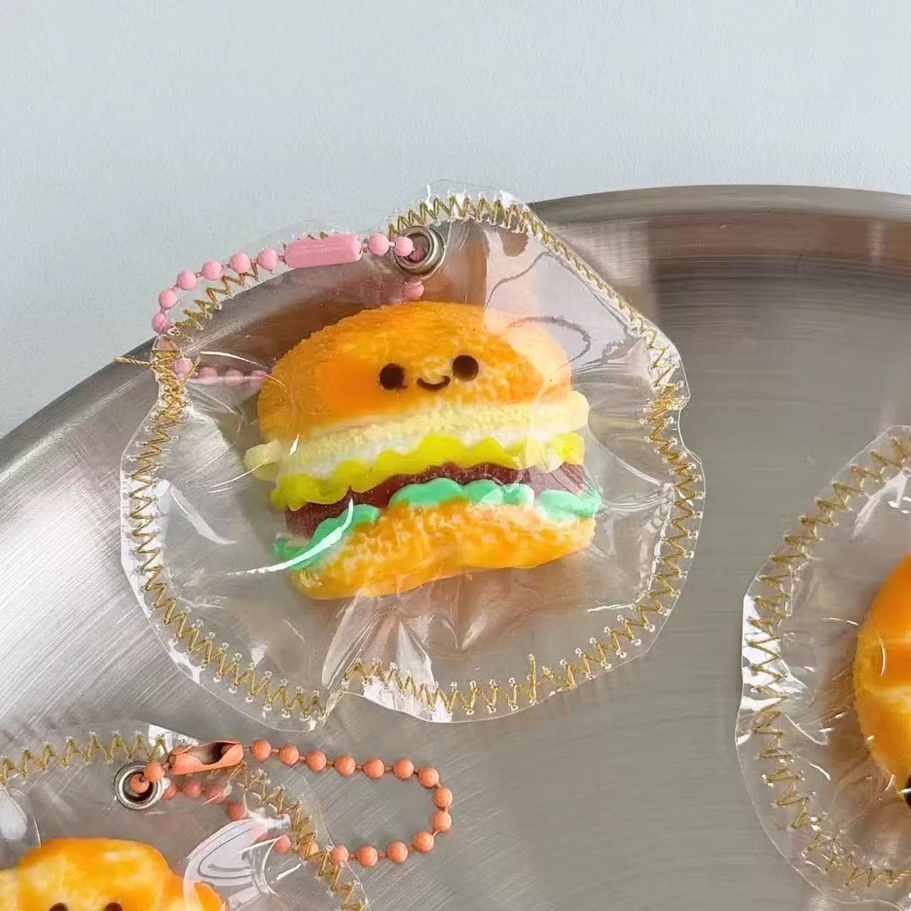 Rainbow Burger Squishy Keychain Kawaii Hamburger Stress Toy