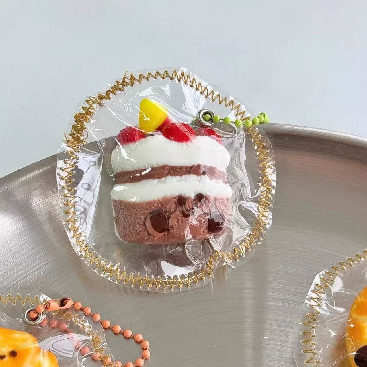 Strawberry Cake Slice Squishy Cute Dessert Keychain Charm
